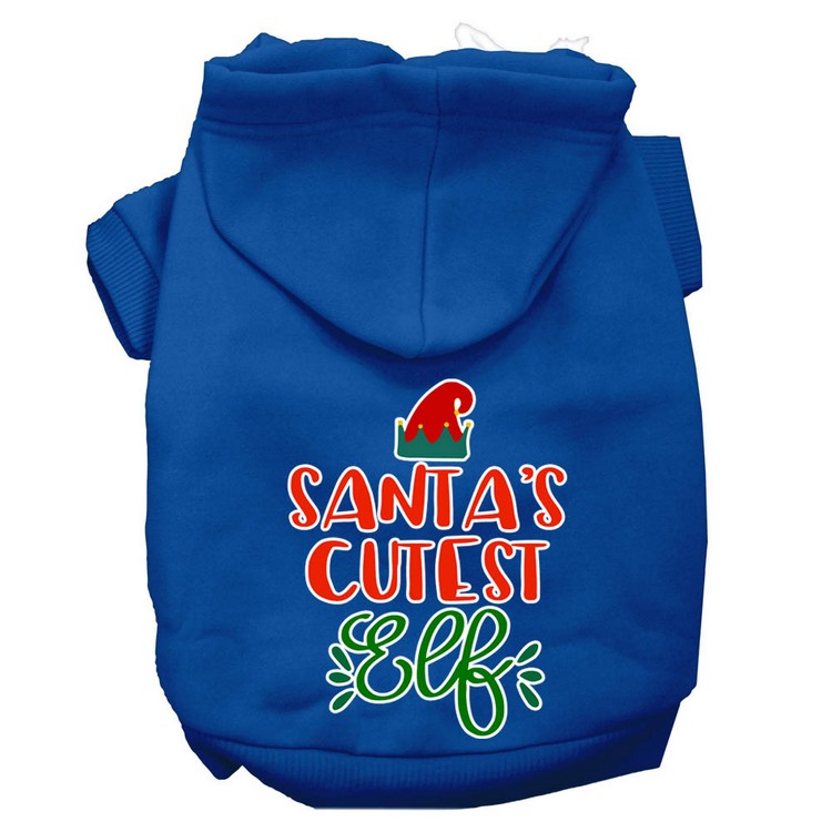 Santa's Cutest Elf Screen Print Dog Hoodie Blue XS